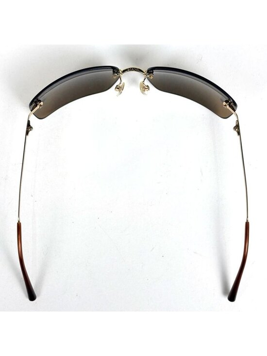 Chanel CC Logo Rhinestone Sunglasses Rimless Metal Gold Brown Eyewear